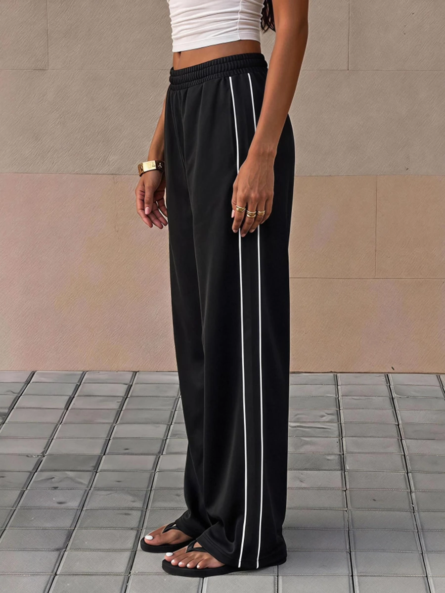 SHEIN Dewbera Women's Loose Straight Leg Sweatpants, Versatile Slimming Floor-Length Casual Long Pants For Outdoor And Leisure - Black - View 1