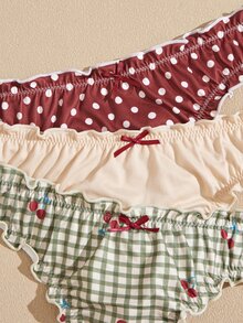 Lullawish Women's Plaid & Polka Dot Print Knit Thong Panties 3-Pack - Multicolor - View 4