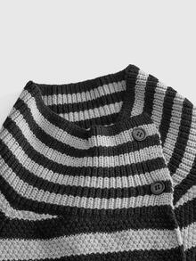 ROMWE Vintage Y2K Asymmetric Placket All-Match Versatile Striped Retro Preppy Women's Cardigan - Grey - View 3