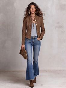 Solivie Women's Solid Color Casual Versatile Daily Long Sleeve Jacket - Coffee Brown - View 9