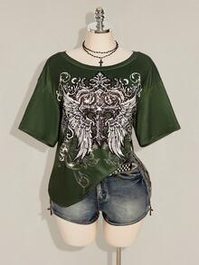 SHEIN ICON 大碼T恤 - 軍綠色 - 查看 3