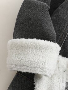 SHEIN 男童舒適休閒保暖內裡牛仔外套，百搭無彈力外衣，適合度假、秋冬穿著 - 黑色 - 查看 4