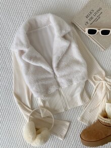 Comfortcana Women's Autumn/Winter Casual Patchwork Faux Fur Jacket - White - View 6