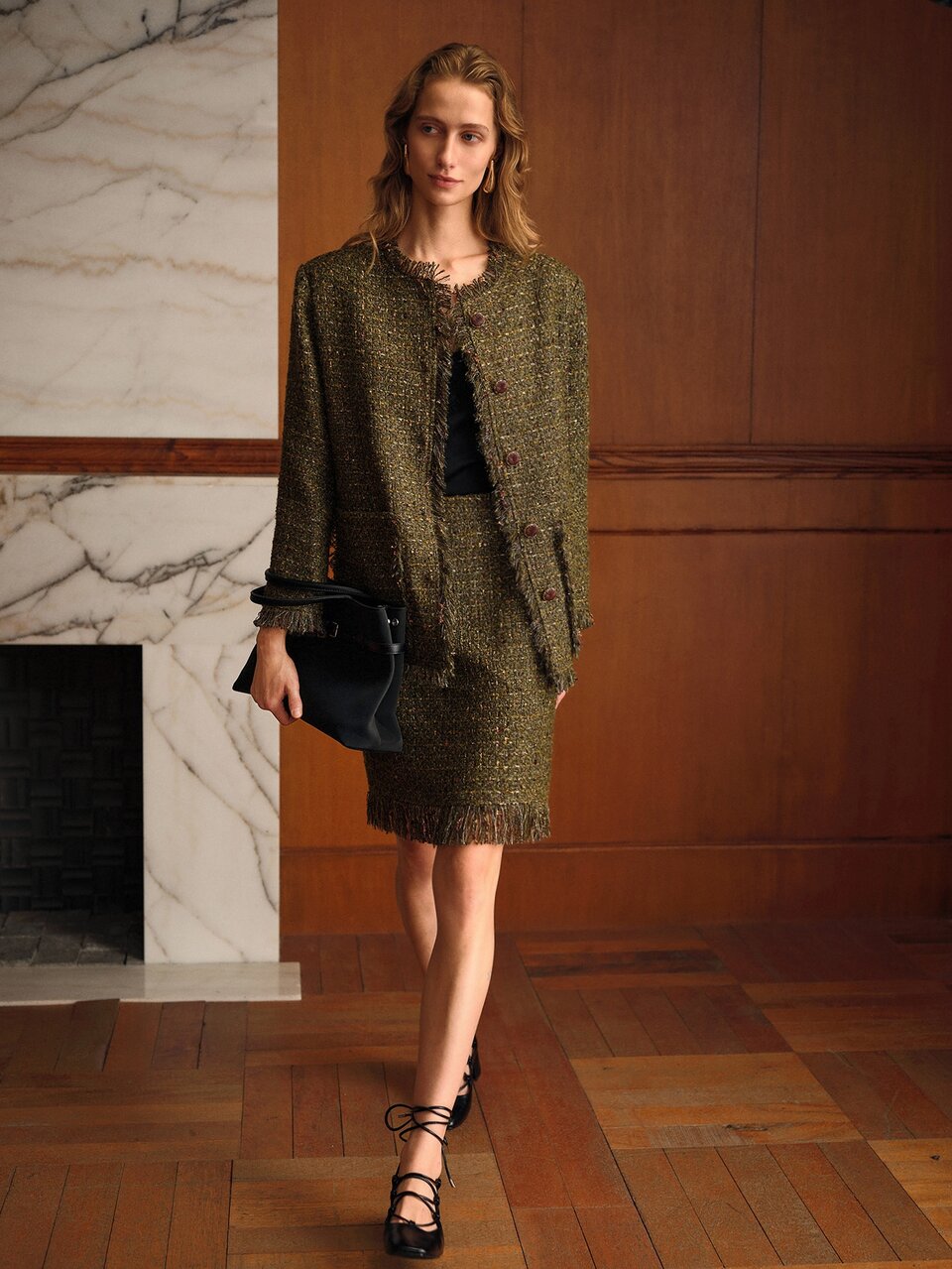 MOTF TWEED FRINGE HEM SKIRT