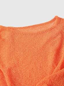 ROMWE Hippie Beach Vacation Relaxed Lazy Hollow Knit Women's Knit Top - Burnt Orange - View 3