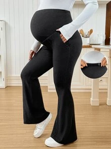 SHEIN Maternity Solid Color Adjustable Waistband Pocket Leggings - Dark Grey - View 1