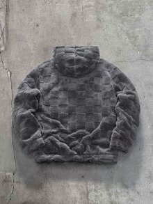 AXEPEAK 男士休閒字母刺繡連帽夾克，秋冬款 - 灰色 - 查看 2
