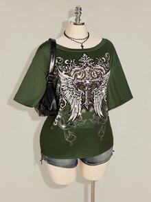 SHEIN ICON 大碼T恤 - 軍綠色 - 查看 11