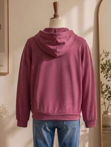 Rusticease Plus Size Solid Pink Hooded Long Sleeve Drawstring Casual Traditional Baggy Sweatshirt Autumn 2026 Formal Home Wear Vacation - Redwood - View 4