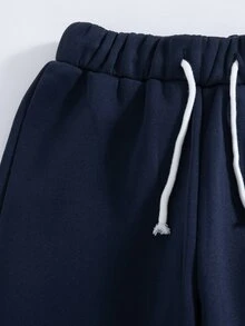 青少年女孩字母印花抽繩腰休閒喇叭運動長褲 - 寶藍色 - 查看 5