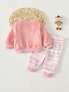 Cozy Pixies 新生兒嬰兒圓領企鵝刺繡島嶼印花可愛粉色搖粒絨法蘭絨居家服舒適 - 粉色 - 查看 2