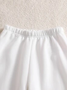 SHEIN Vacaura 1件女童運動長褲，時尚簡約純色，適合日常穿著，適用秋冬季 - 白色 - 查看 6