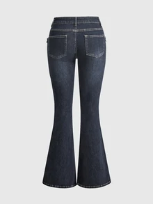 ROMWE Grunge Punk Napoleon Design Vintage Washed Low Waist Skinny Flare Jeans - Blue - View 2