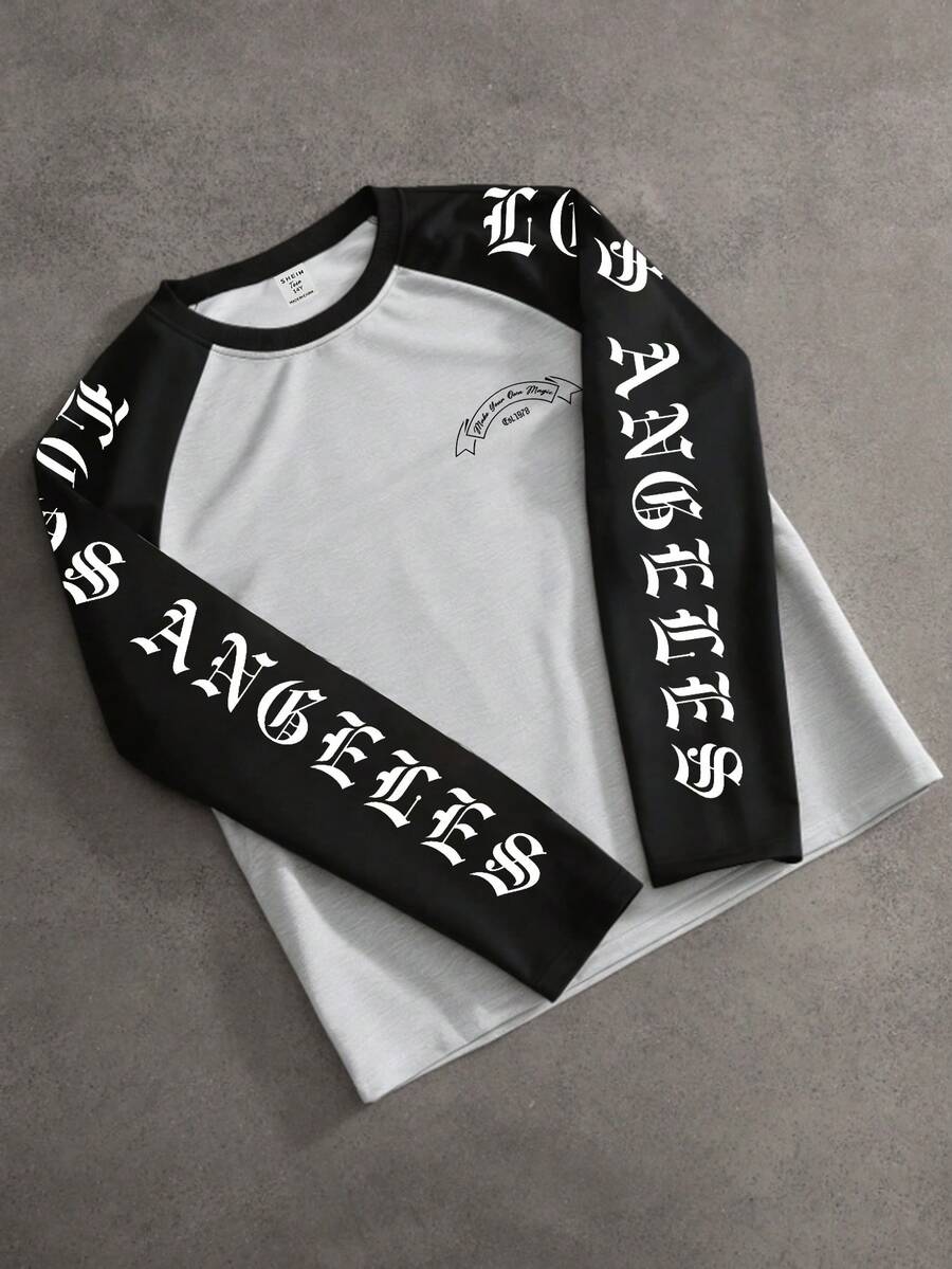 Teen Boys Casual Comfortable Versatile Patchwork Colorblock Raglan Sleeve Long Sleeve Top - Multicolor - View 1
