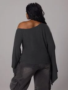 Rustia Kaos Kasual Punk Ukuran Besar Musim Gugur/Dingin - Dark Grey - View 2