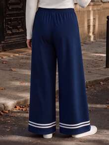 Miaspire Celana Panjang Longgar Bergaris Warna Blok Ukuran Besar untuk Wanita, Cocok untuk Musim Gugur dan Musim Dingin, Sweater untuk Liburan Berlayar, dan Pakaian Musim Dingin Lainnya - Navy Blue - View 4