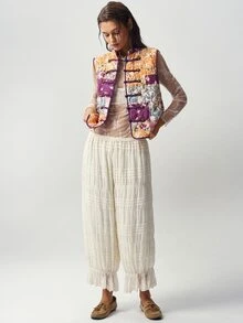 Bohemela Women's Floral Print Frog Button Design Casual Vest Jacket - Multicolor - View 7