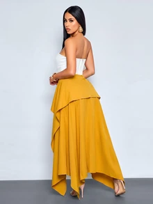 SOLERSUN Women's Solid Color Casual Elegant Versatile Daily Wear Skirt Party Night Formal Mustard Yellow Fall - Yellow - View 2
