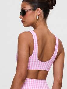 SHEIN Sovereign Charm Bra Olahraga Yoga Slim Fit Wanita Motif Kotak-kotak Merah Muda - MultiWarna - View 2