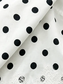 GlowEve CURVE Elegant Fashionable Versatile Collared Polka Dot Lace Patchwork Hem Blouse - White - View 6