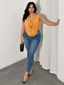 Firerie Plus Size Women's Cowl Neck Fashion Sexy Halter Tank Top - Coral Orange - View 4