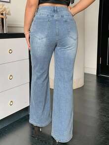 Dazy Plus Plus Size Washed Distressed Stretch Flare Leg Denim Jeans - Light Wash - View 2