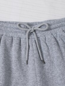青少年女孩字母刺繡抽繩腰寬腿寬鬆休閒運動長褲 - 灰色 - 查看 4