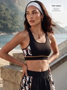 CAJUNI Women's Colorblock Casual Daily Sports Bra - Black - View 9