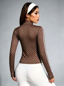 SHEIN Sovereign Charm 波點印花前拉鍊修身運動夾克 - 彩色 - 查看 2