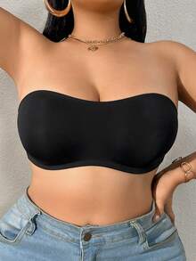 SHEIN 1 chiếc áo ngực không gọng không đệm cài bên hông cho nữ size lớn, dây đeo chống trượt - màu đen - Xem 3