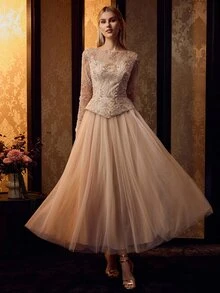 MOTF Soiréza WOMEN'S HIGH-END HEAVY EMBELLISHED RHINESTONE EMBROIDERY LONG EVENING DRESS - Champagne - View 4
