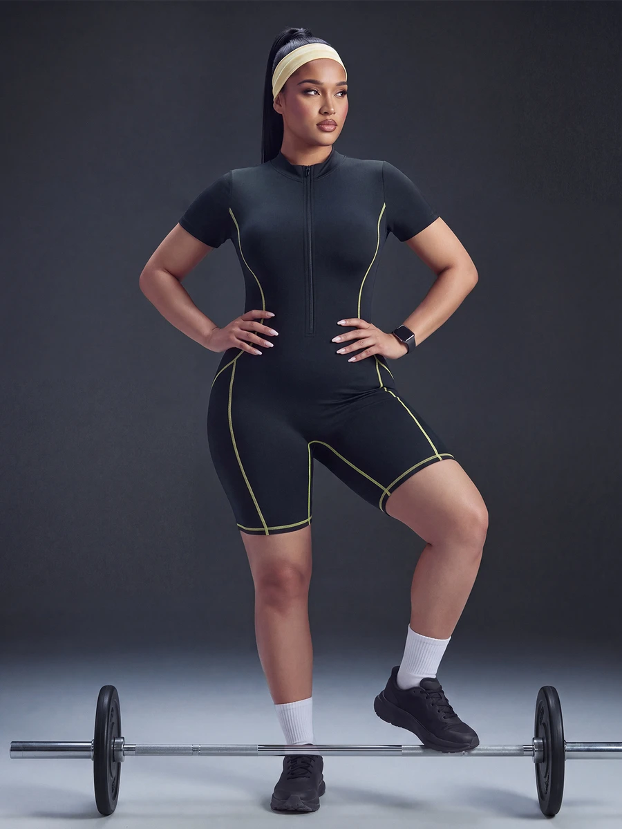 Powerista Women's Plus Size Fitted Athletic Romper - Black - View 1