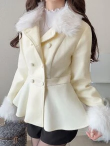 FRIFUL Women's Elegant Double-Breasted Overcoat, Autumn/Winter - White - View 2