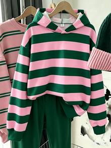 SHEIN 青少年女孩長袖抓絨秋季休閒百搭正裝鬆弛版韓風開襟運動衫外套返校穿搭 - 粉色 - 查看 7