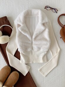 Comfortcana Women's Autumn/Winter Casual Patchwork Faux Fur Jacket - White - View 4
