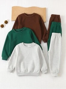 Cozy Pixies 小男孩 6 件套：裝飾貼布圓領長袖套頭運動衫與鬆緊腰長褲 - 彩色 - 查看 7