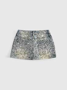 ROMWE Grunge Punk 夏季音樂節風格超低腰迷你牛仔裙 女款 - 淺色水洗藍 - 查看 2