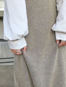 Dazy Tall Rok Rajut Kasual Serbaguna Warna Polos untuk Wanita - Aprikot - View 7