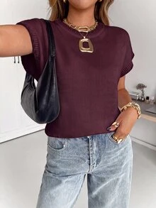 Siren Gaze Women's Solid Color Casual Versatile Daily Knit Top - Burgundy - View 4