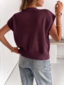 Siren Gaze Women's Solid Color Casual Versatile Daily Knit Top - Burgundy - View 2