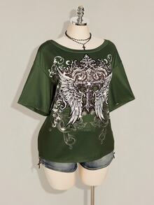 SHEIN ICON 大碼T恤 - 軍綠色 - 查看 7
