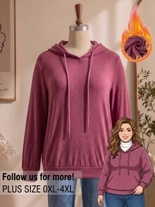 Rusticease Plus Size Solid Pink Hooded Long Sleeve Drawstring Casual Traditional Baggy Sweatshirt Autumn 2026 Formal Home Wear Vacation - Redwood - View 1