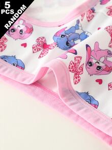 SHEIN (Random 5pcs) Girls' Simple Fashion All-Over Print Cartoon Heart Rabbit Pattern Triangle Panties, Girls' Underwear - Multicolor - View 5