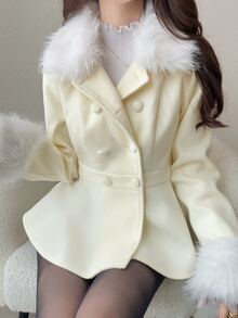 FRIFUL Women's Elegant Double-Breasted Overcoat, Autumn/Winter - White - View 7