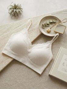 DAZY Teen Girl Lace Patchwork Casual Daily Spaghetti Strap Bra Fall - Beige - View 2