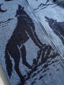 ROMWE MEN Men's Animal Jacquard Knit Cardigan, Vintage Fashion - Blue - View 3