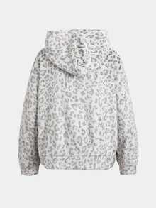 SHEIN 青少年女孩黑色愛心印花抓絨連帽拉鍊外套，秋季毛絨外套返校穿搭 - 杏色 - 查看 4