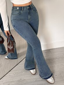 Flexra Women's Hot Girl Street Style Button Pocket Flared Jeans - Light Wash - View 7
