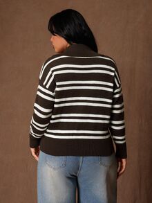 Rustia Plus Size Women's Striped Casual Versatile Everyday Cardigan Winter - Multicolor - View 2