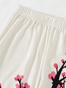 青少年女孩 T-Shirt 套裝，白色，短袖上衣 + 長褲 2 件套，寬鬆版型，日常穿著，時尚百搭，休閒，領口，圓領，印花，拉鍊，舒適，秋季，可愛 - 杏色 - 查看 8